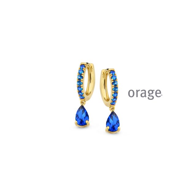 Orage oorring aw036 blauw verguld 