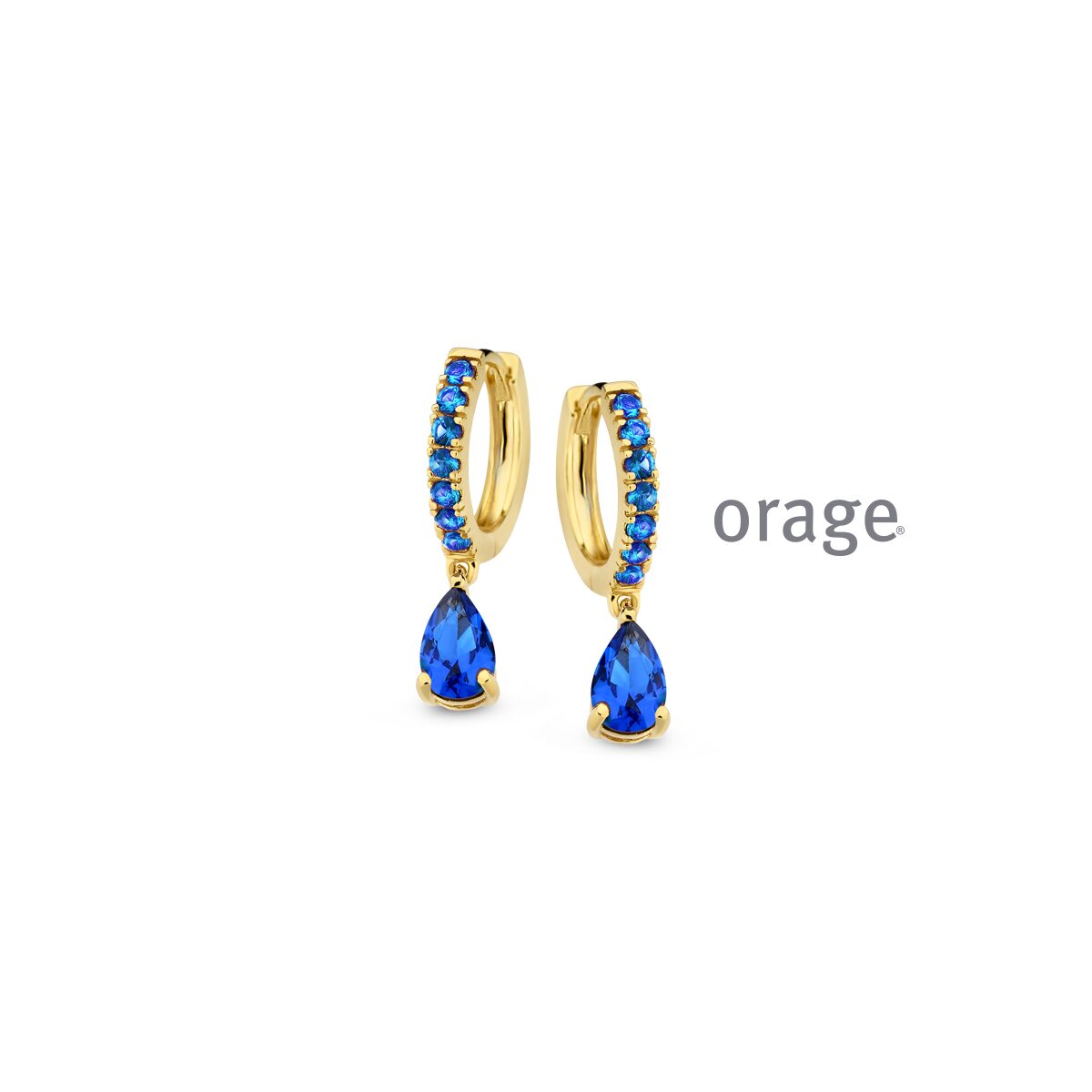 Orage oorring aw036 blauw verguld 