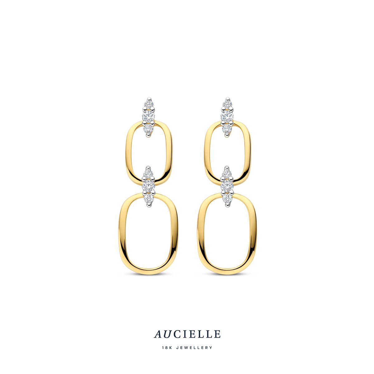 Ae0317C oorringen wit & geelgoud 18ct zirconium 