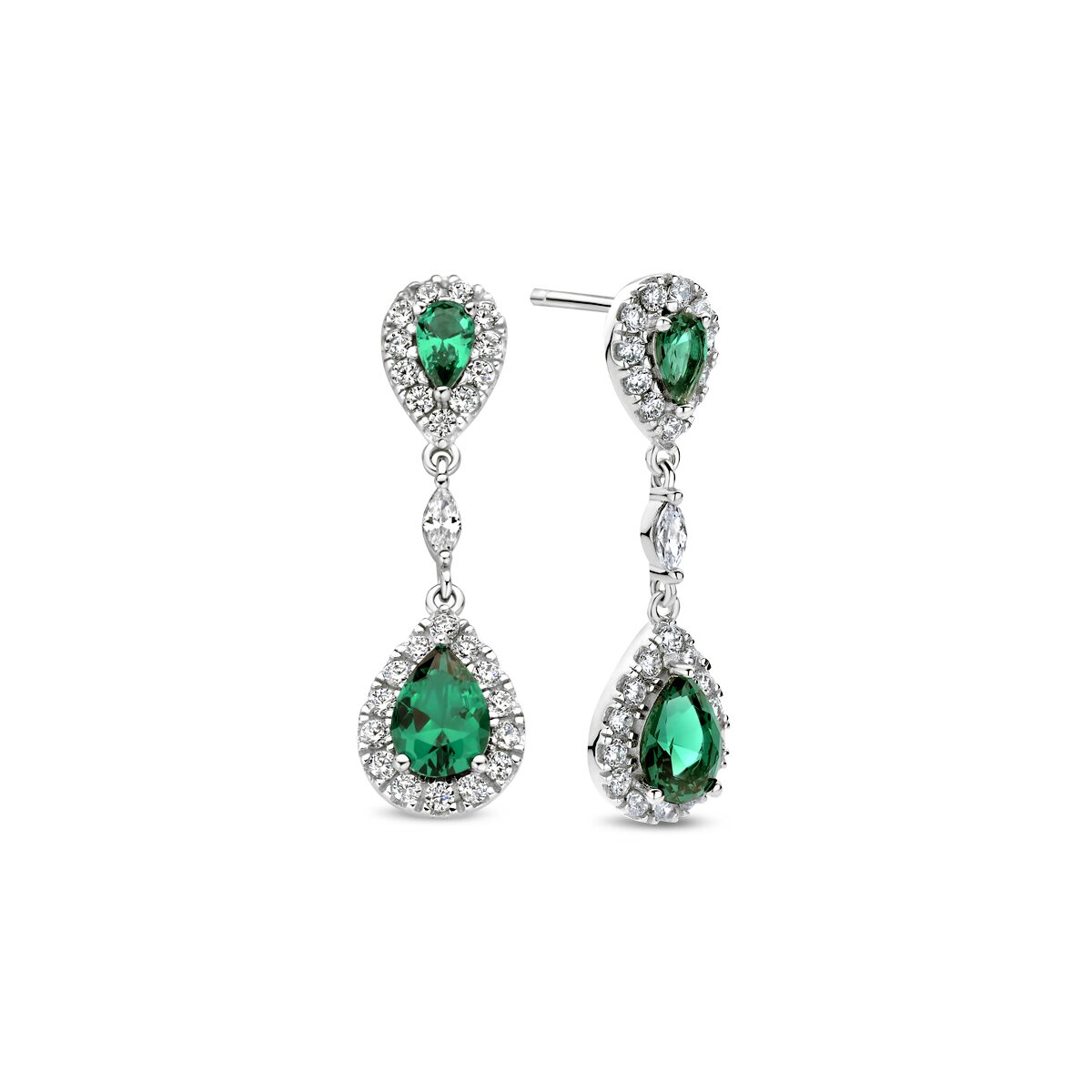 AW024  orage oorslingers zilver zirconium groen 