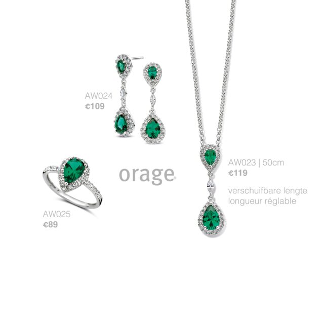 AW024  orage oorslingers zilver zirconium groen 