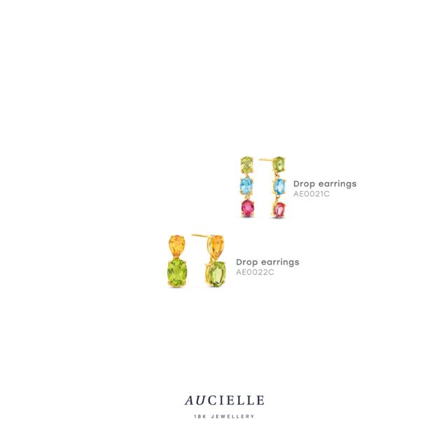 Aucielle AE0021C oorring geelgoud 18ct  peridot topaas & Amethyst