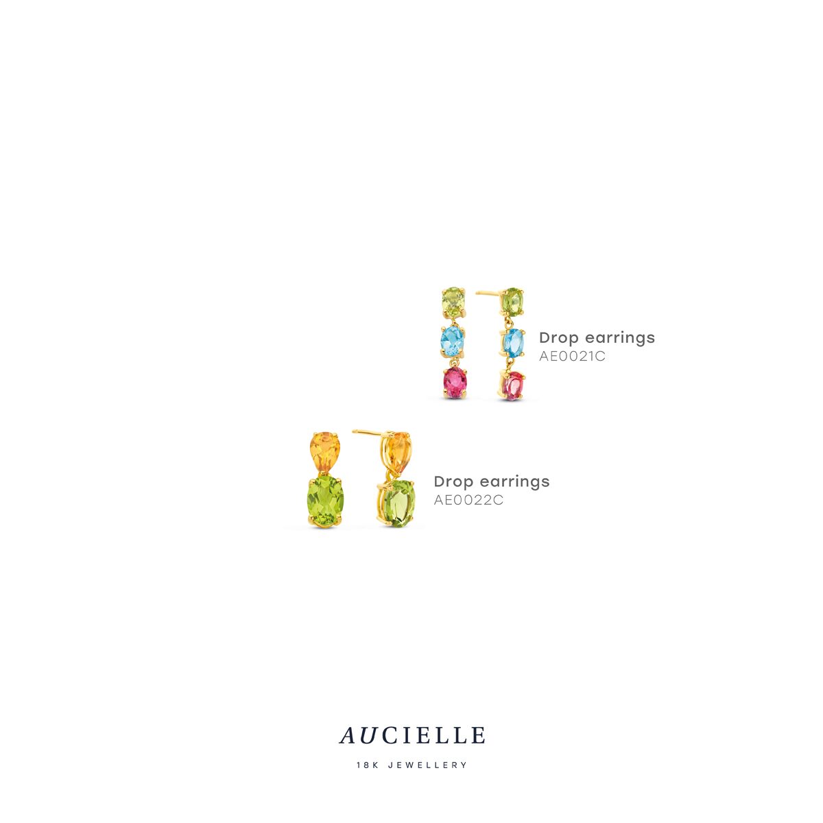 Aucielle AE0021C oorring geelgoud 18ct  peridot topaas & Amethyst