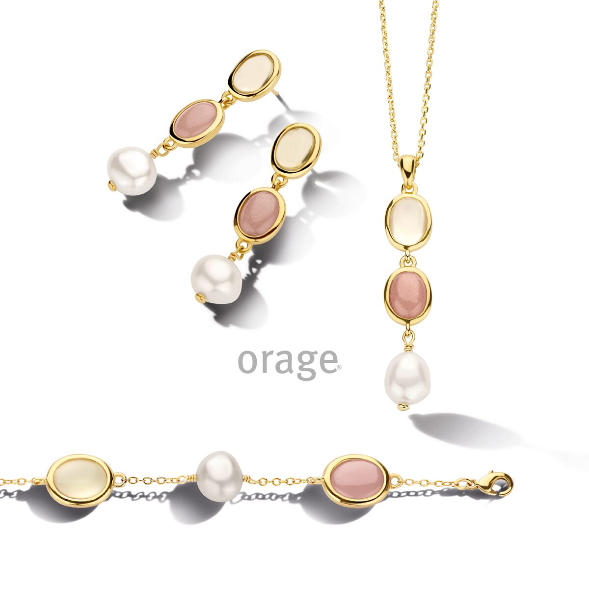 Orage oorringen cat eye parel verguld geel