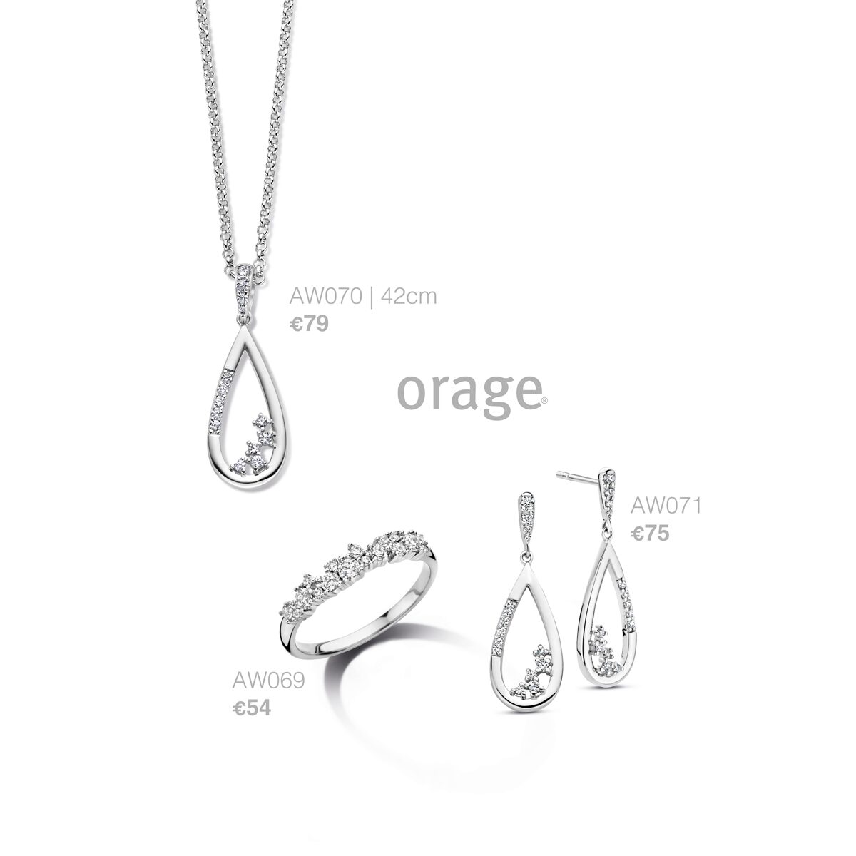 Aw071 Orage oorslingers zilver zirconium 