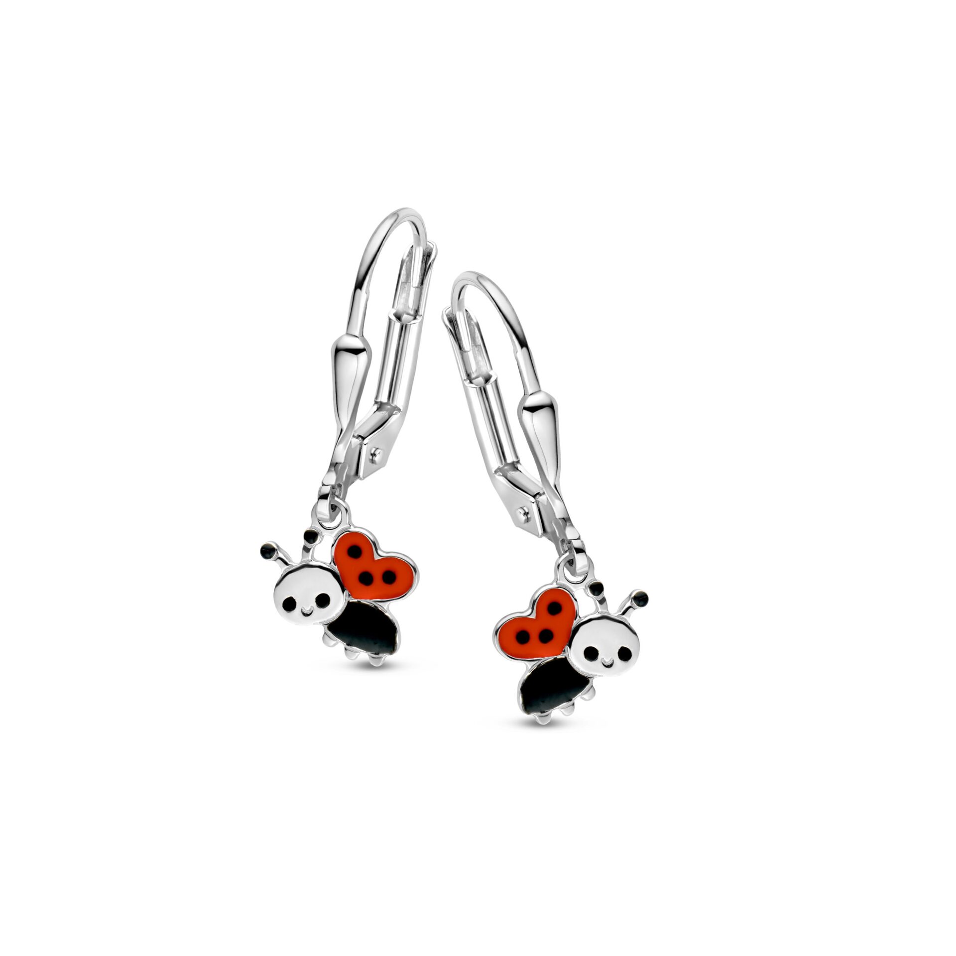 Naiomy Princess zilveren oorslingers lieveheersbeestje rood/zwart