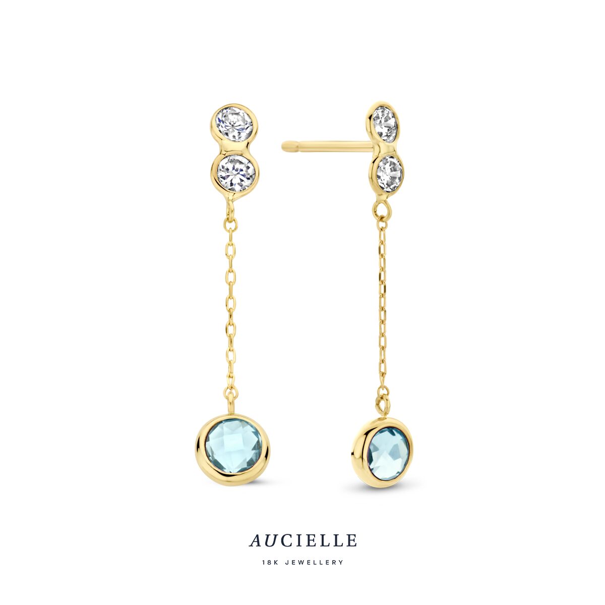 Aucielle AE0012C oorringen 18ct blauwe topaas & zirconium