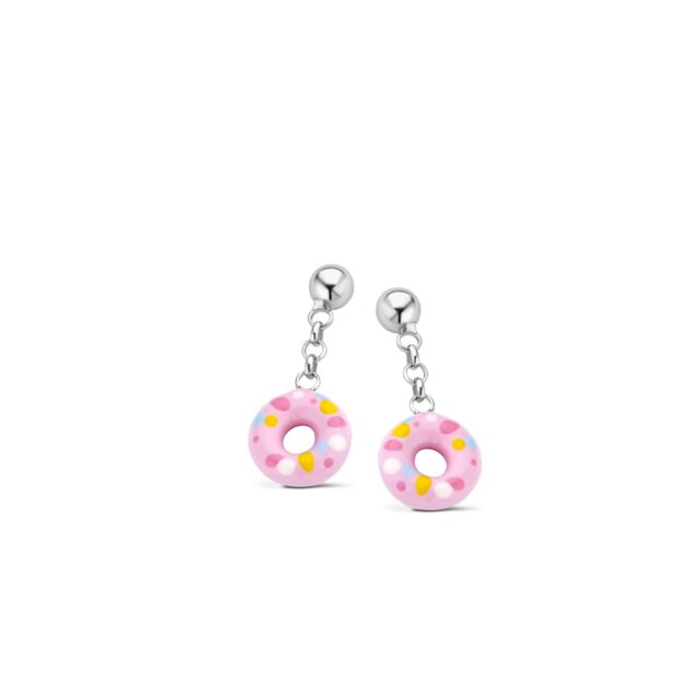 Naiomy Princess zilveren oorslingers donut roze 