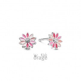 K2711 oorring bloem roze zilver zirconium