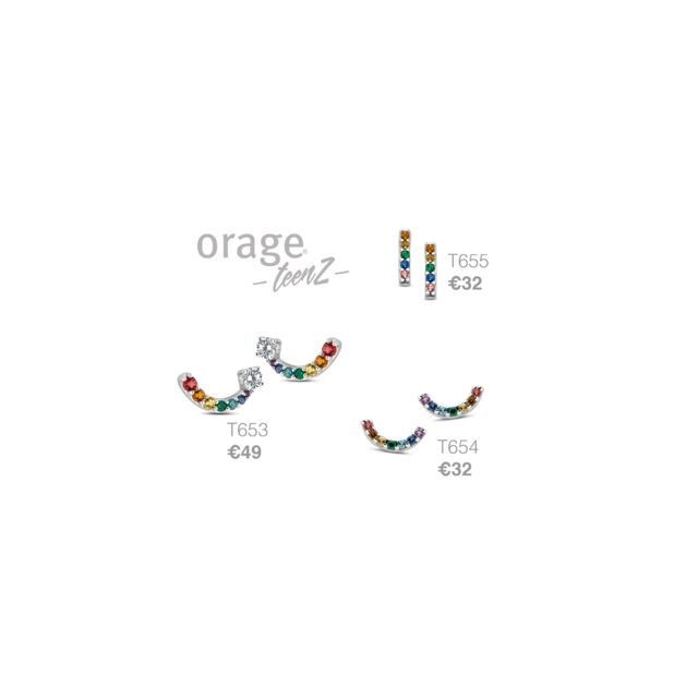 Orage TeenZ oorring  zilver multicolor T653