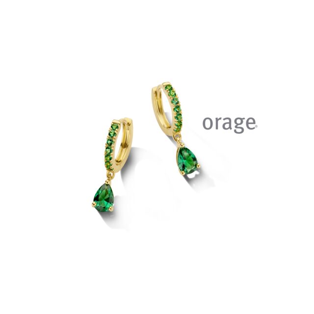 Orage oorring aw045 groen verguld 