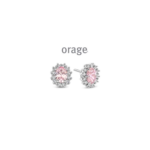 Aw058 Orage ooringen zilver roze zirconium