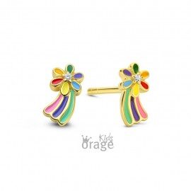 K2731 Orage Kids oorring verguld geel bloem multicolor 