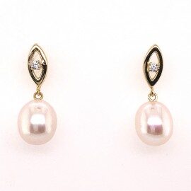 oorrslingers parels geelgoud 18ct zirconium
