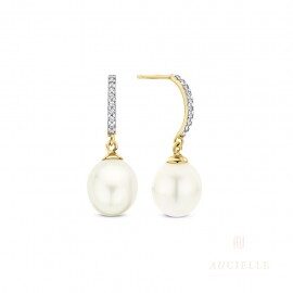 Ae0023c oorslingers geelgoud 18ct  zoetwaterparel zirconium