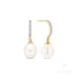 Ae0023c oorslingers geelgoud 18ct  zoetwaterparel zirconium 