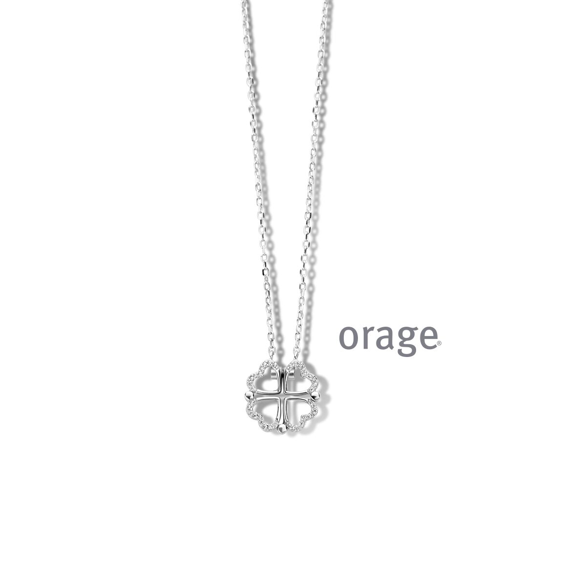 Orage ketting klavertje hart  zilver
