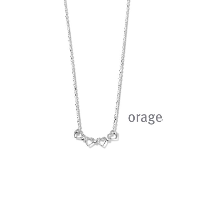 Orage ketting klavertje hart  zilver