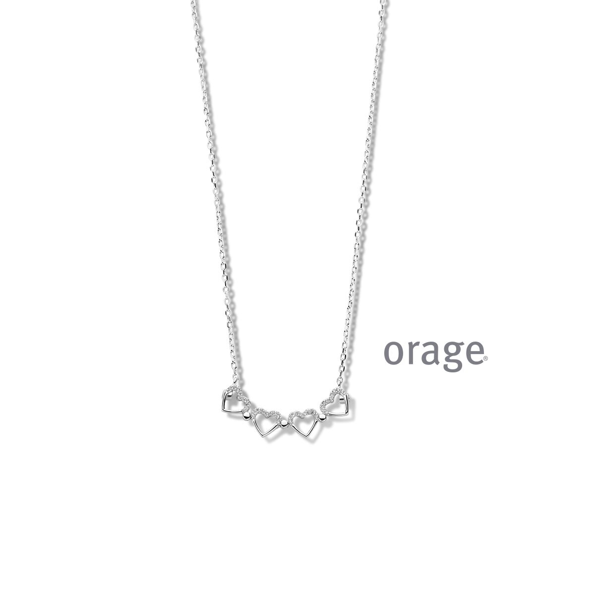 Orage ketting klavertje hart  zilver
