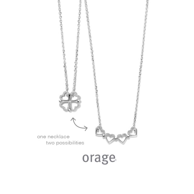 Orage ketting klavertje hart  zilver
