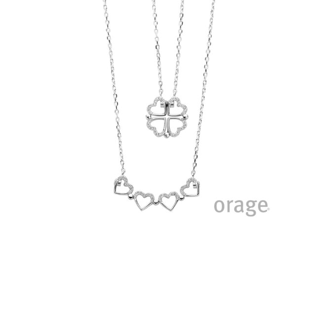 Orage ketting klavertje hart  zilver