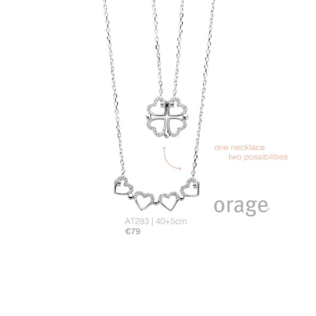 Orage ketting klavertje hart  zilver