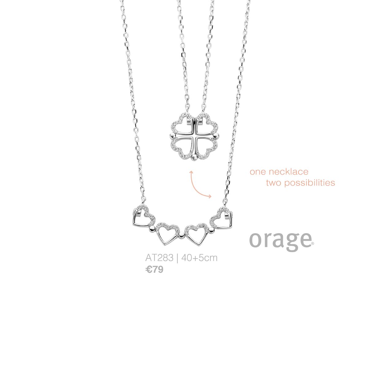 Orage ketting klavertje hart  zilver