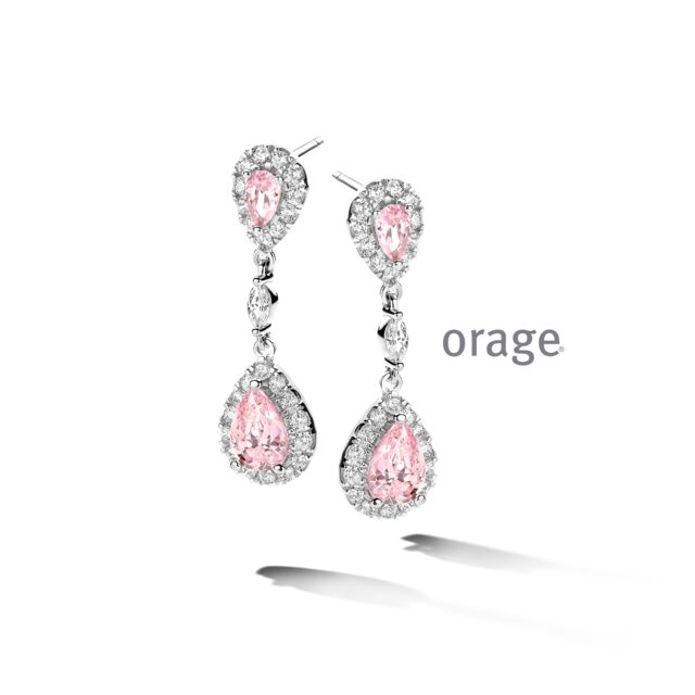 At266 Orage oorringen  roze zirconium zilver