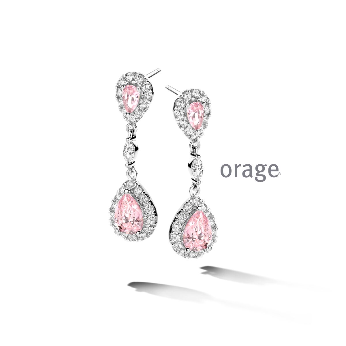 At266 Orage oorringen  roze zirconium zilver