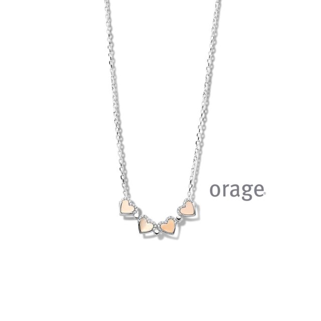 Orage ketting klavertje hart parelmoer zilver