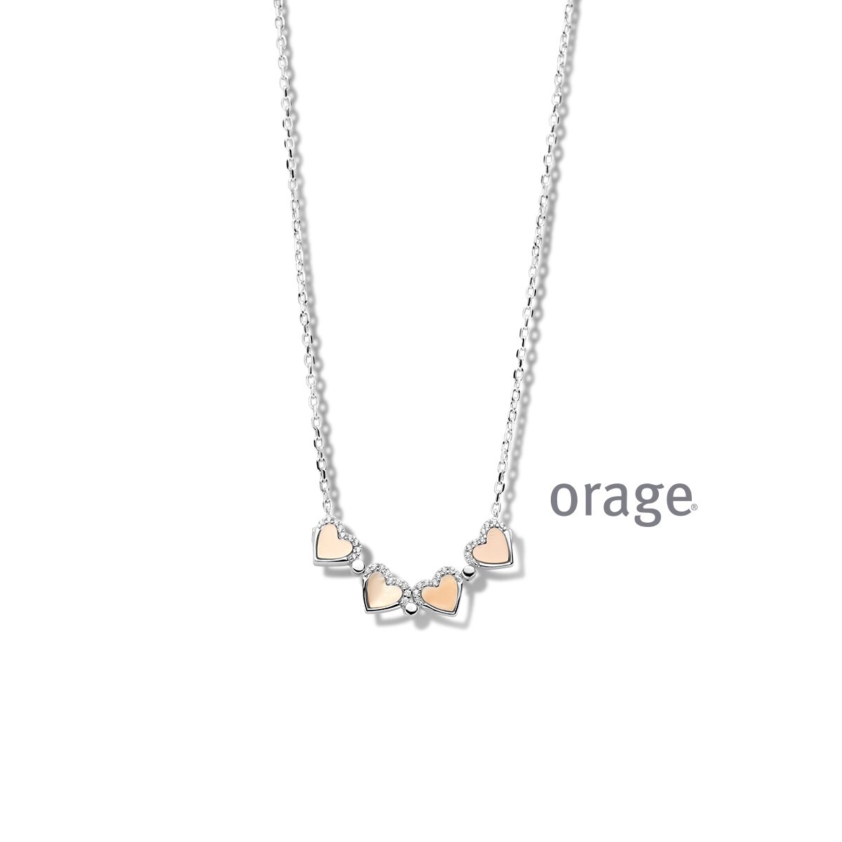 Orage ketting klavertje hart parelmoer zilver