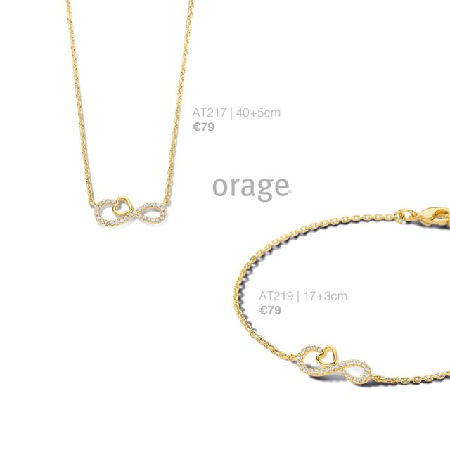 AW308 Orage Ketting infinty hart verguld geel zirconium