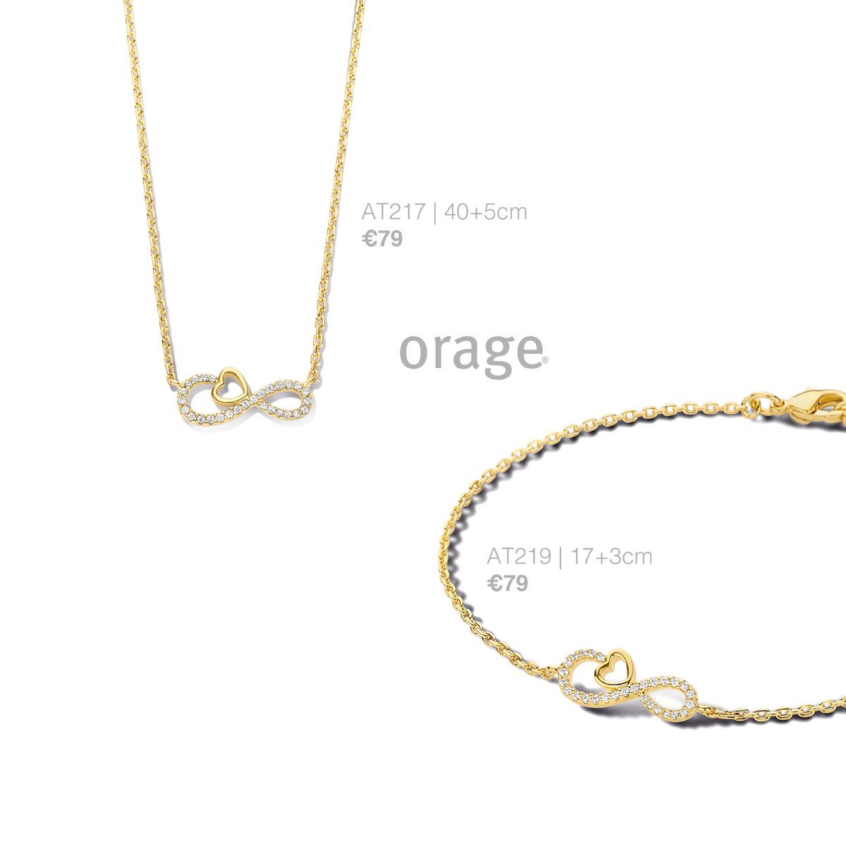AW308 Orage Ketting infinty hart verguld geel zirconium