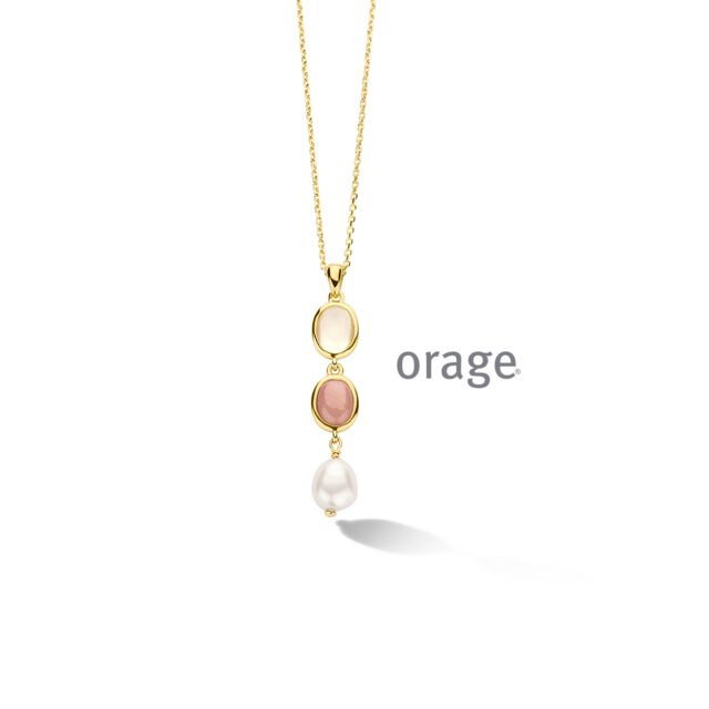 Orage ketting cat eye parel verguld geel