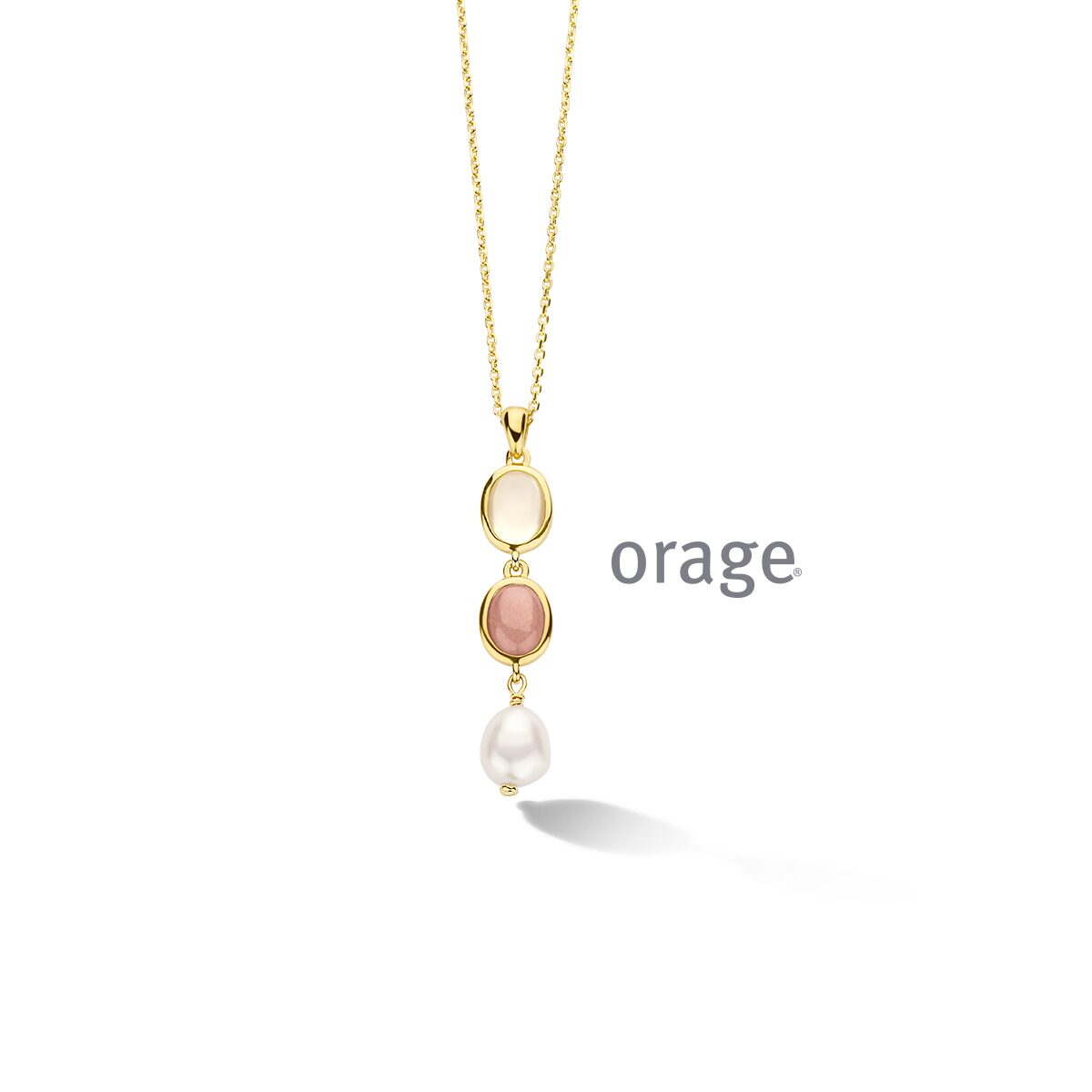 Orage ketting cat eye parel verguld geel