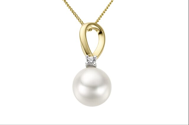 Parelhanger 18ct Geelgoud briljant 0.04ct 