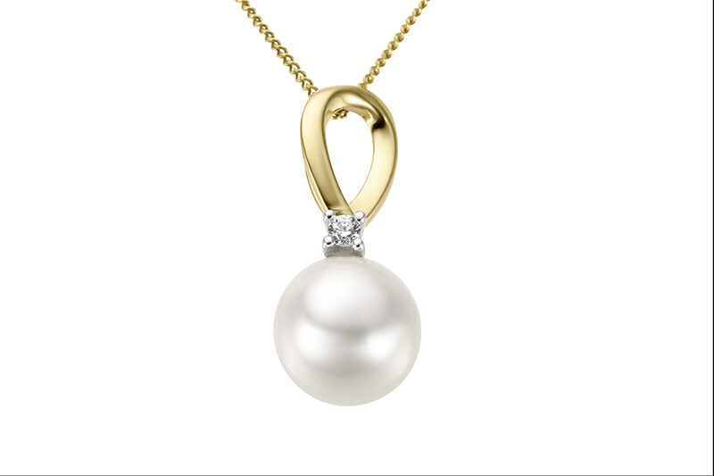 Parelhanger 18ct Geelgoud briljant 0.04ct 