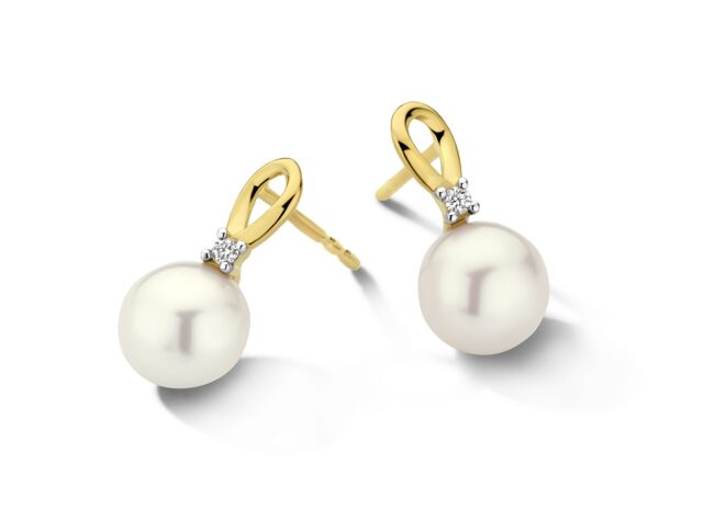Pareloorbel 18ct geelgoud met briljant 0.030ct 