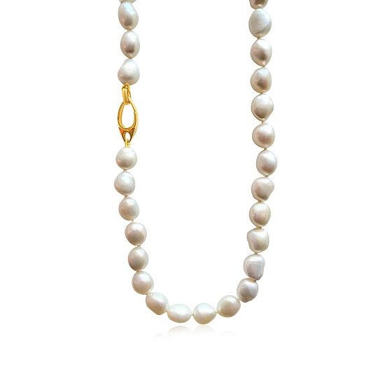 CO02792PETR Barok parelcollier 9.5-10mm geelgouden slot 18ct Lengte 60cm
