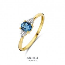 AR0091c ring 18ct geelgoud topaas london blue zirconium