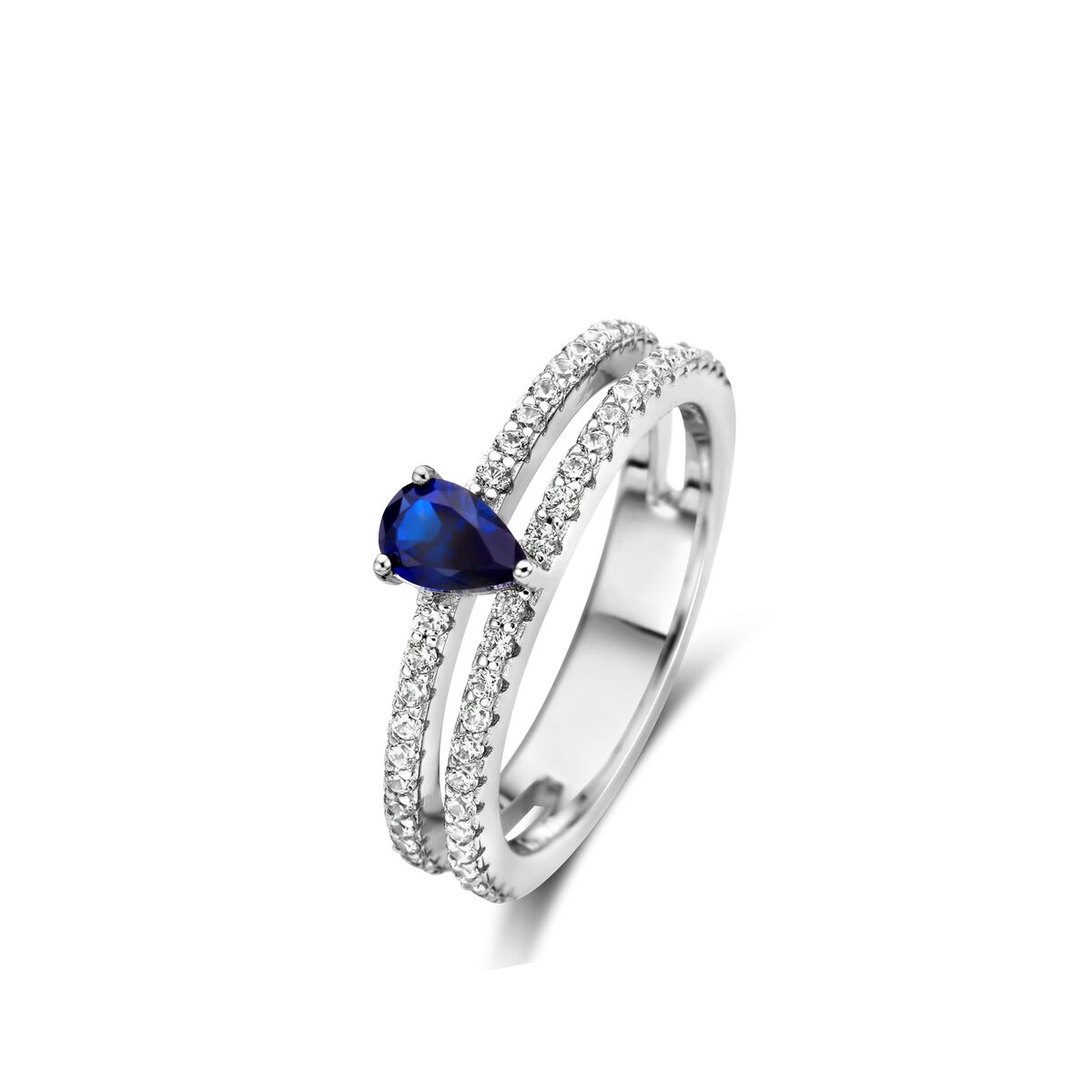 Zilveren ring met blauwe steen + witte zirconium Naiomy N3U60