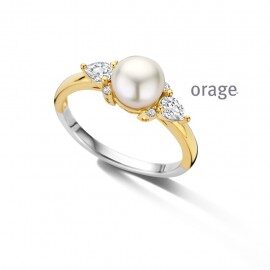 BB334  parelring  zilver bicolor 