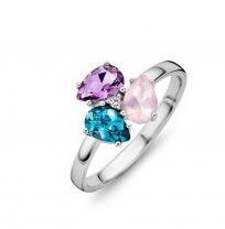 You and Me ring witgoud  briljant amethist, roze quarts en topaas london blue