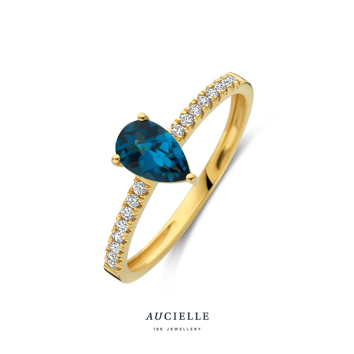 AR0173C  ring geelgoud zirconium met topaas london blue
