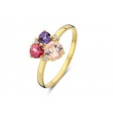 Y2488 ring geelgoud 18ct amethyste- rodolite- rozequartz -Briljant 0.02ct