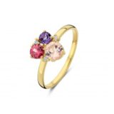 Y2488 ring geelgoud 18ct amethyste- rodolite- rozequartz -Briljant 0.02ct
