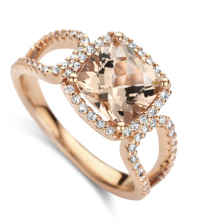 You and Me roze goud ring briljanten 0.320ct en Morganiet Perzik 