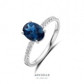 AR0081W Ring Witgoud 18ct ovaal London blauwe topaas ZIRCONIUM