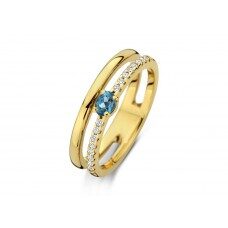 GR4803GTLB ring 18ct geelgoud  0.130ct briljant  topaas london bleu