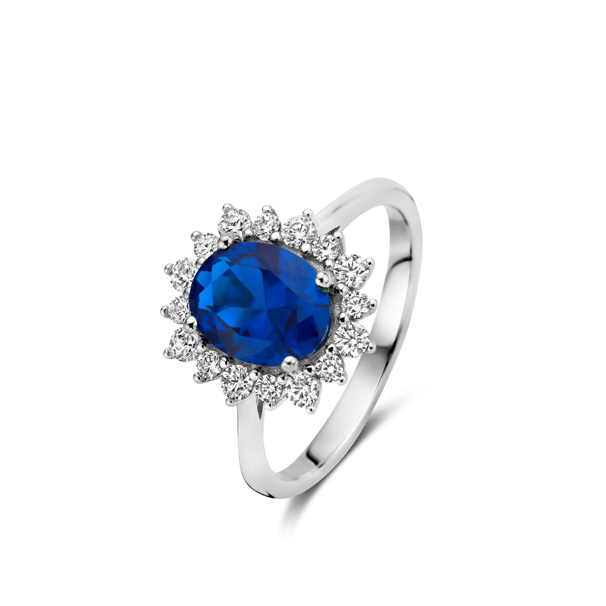 Zilveren ring met blauwe steen + witte zirconium Naiomy N3U51
